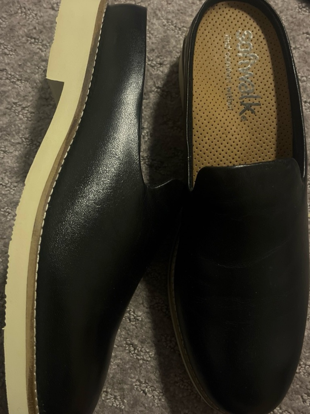 SoftWalk Women's Black Slip-On Loafers with Cream Sole